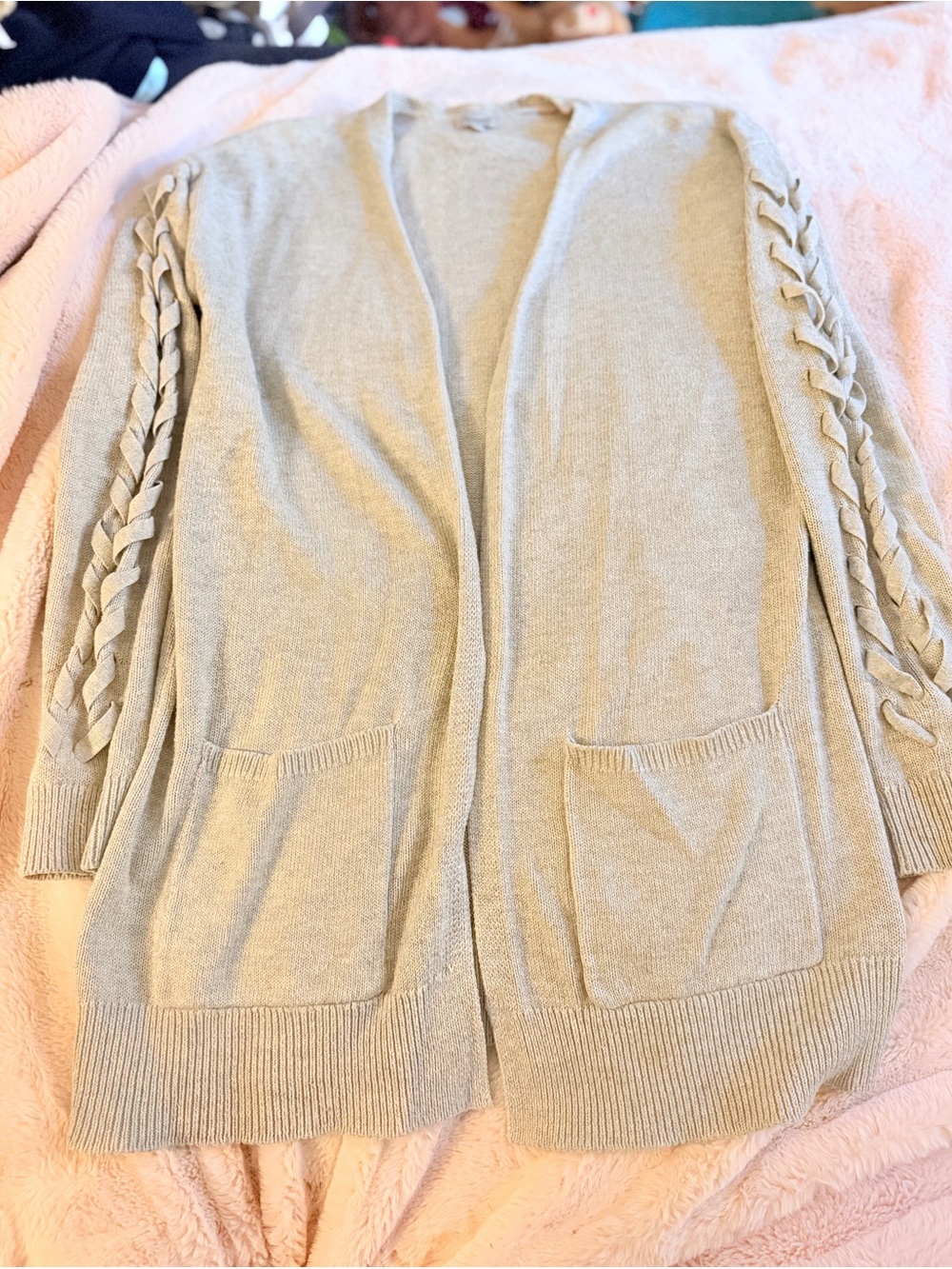 Kismet braided ladder sleeve detail knit cardigan w pockets